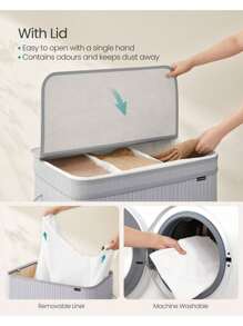 SONGMICS Laundry Hamper With Lid, Bamboo Laundry Basket, Removable Machine Washable Hamper Basket, With Handles, 150 L, For Laundry Room, Bedroom, Washroom, Grey - 灰色 - 查看 2