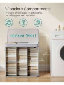 SONGMICS Laundry Hamper With Lid, Bamboo Laundry Basket, Removable Machine Washable Hamper Basket, With Handles, 150 L, For Laundry Room, Bedroom, Washroom, Grey - 灰色 - 查看 3