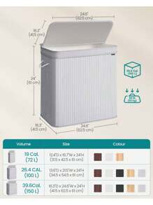 SONGMICS Laundry Hamper With Lid, Bamboo Laundry Basket, Removable Machine Washable Hamper Basket, With Handles, 150 L, For Laundry Room, Bedroom, Washroom, Grey - 灰色 - 查看 5