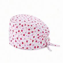 1 pieza Gorro de trabajo con estampado digital floral, animal y de corazón sobre base rosa, apto para médicos, enfermeras, salones de belleza, hospitales veterinarios y trabajadores de limpieza - Antibacteriano, antipolvo