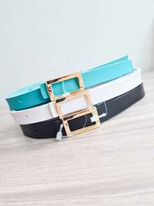 NEIDDE MODAS BELTS KIT 3-PIECE SET THIN WOMEN'S BELT WITH GOLD SQUARE BUCKLE SIMPLE AND DELICATE SYNTHETIC LEATHER - Màu xanh Ô liu - Xem 1