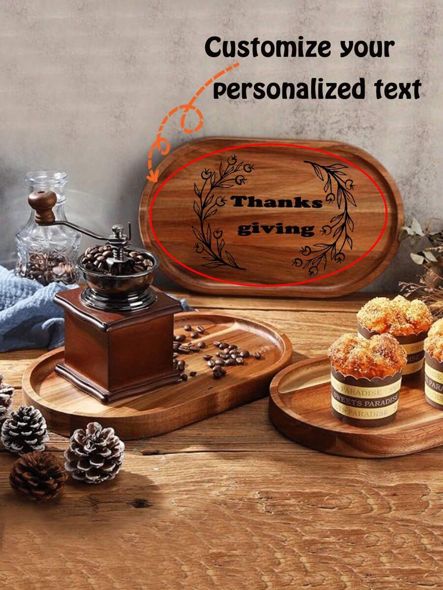 Customized Thanksgiving Minimalist Wooden Coffee Tray, Dessert Tea Holder, Household Camphor Wood Cup Dish Coaster & Serving Platter