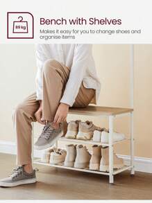 VASAGLE 3-In-1 Steel Frame Coat Rack With Shoe Shelf Hallway Modern Style Oak And Cream - Ginger - View 5