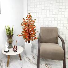 Little Lie Flower Autumn Ficus Artificial Plant Large Decorative Rattan Pot - 白色 - 查看 2