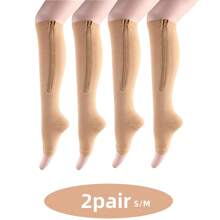 Zipper Compression Socks For Men And Women - Calf & Knee High 15-20mmHg Toe Open Compression Stockings, Suitable For Sports