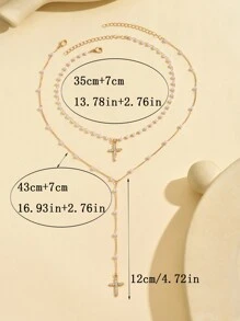2pcs/Set Handmade Faux Pearl Glass Rhinestone Cross Pendant Necklace, Y-Style, Adjustable Length, Fashionable For Women, Suitable For Daily Wear, Shopping, And Photo Shoots