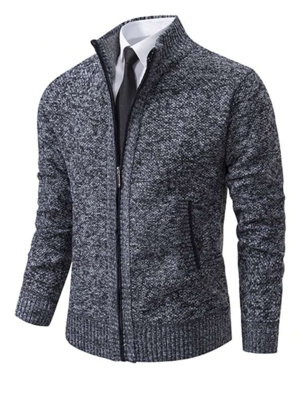 Men's Zip-Up Front Long Sleeve Knit Thermal Lined Sweatshirt Jacket, Warm