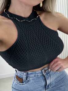 Tank Top Cropped Blouse Tricot Modal Summer Launch - 黑色 - 查看 1