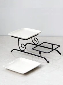 1 套 2 层陶瓷托盘，简约风格蛋糕架，适合万圣节、圣诞节礼物、婚礼、派对、下午茶、甜点、水果