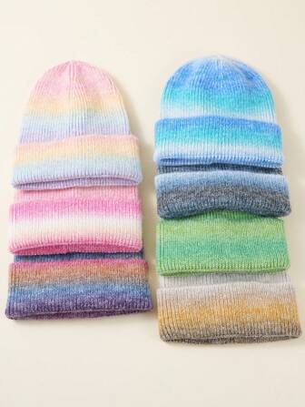 1 szt. Unisex Jesień/Zima Tęczowa Tie-Dye Gradient Dzianinowa Gruba Ciepła Czapka Beanie, Stylowa I Elegancka Czapka Zimowa