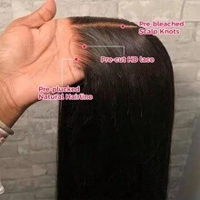 Put On And Go Glueless Wigs Human Hair Pre Plucked Pre Cut 6x6 Straight Lace Closure Wigs Human Hair Upgraded Glueless Wig Ready To Wear Glueless HD Lace Front Wigs For Women 200% Density - Natural Black - 查看 7
