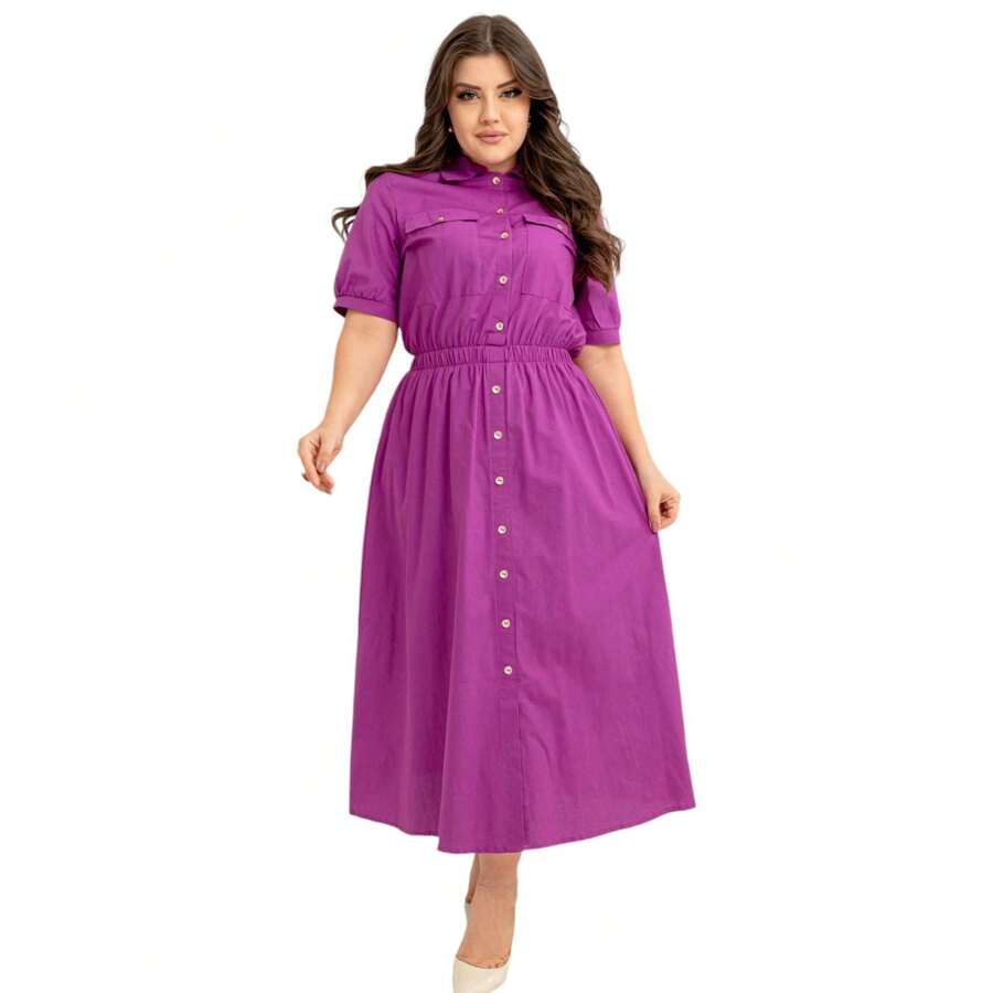 Evangelical Fashion Dress Longuete Detail Buttons Pockets - 中紫紅色 - 查看 1