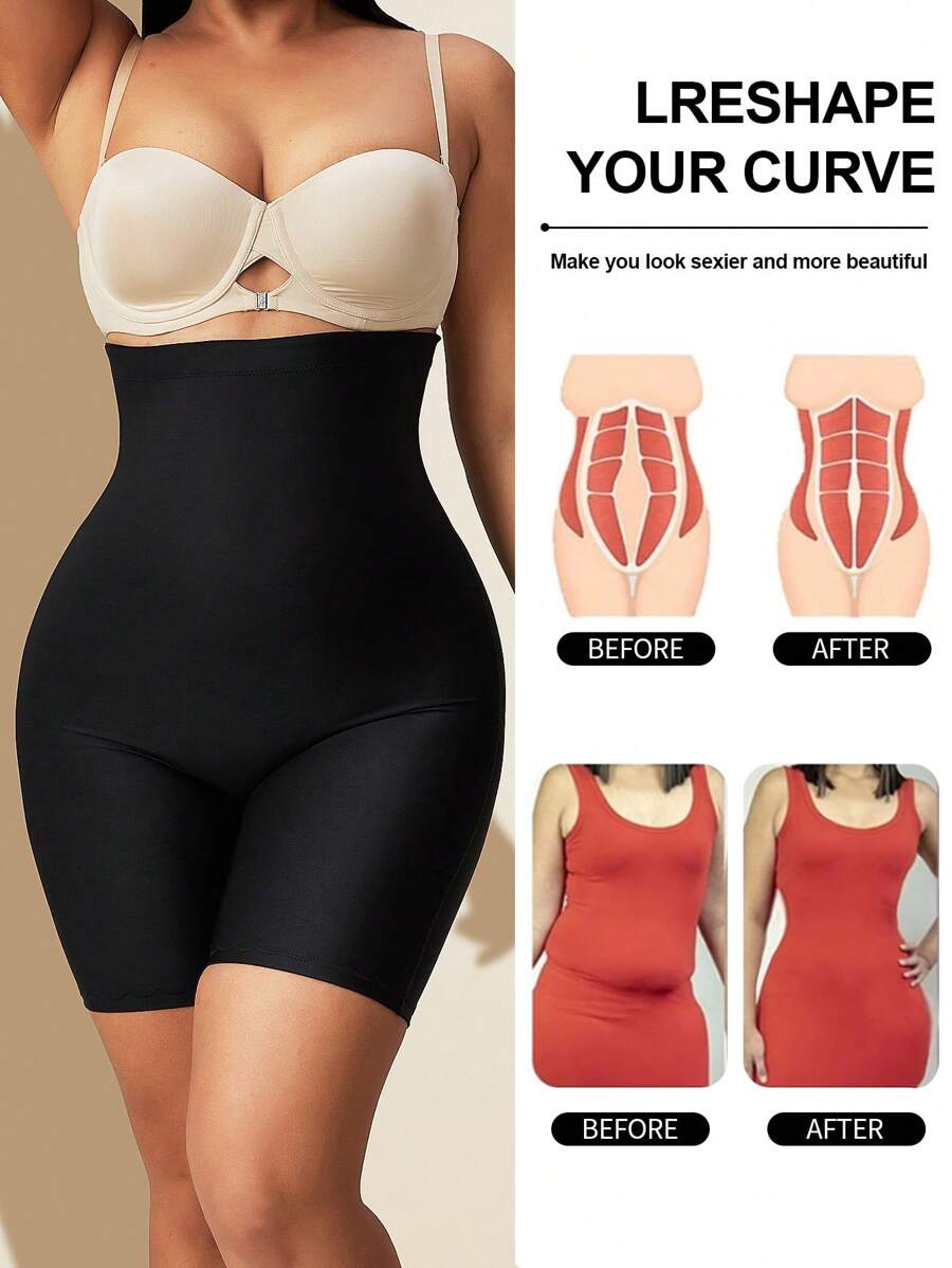 1pc Women High Waist Tummy Control Slimming Body Shaper Seamless Plus Size Shapewear - Black - View 1