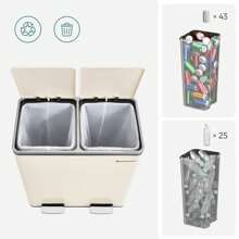SONGMICS Double Compartment 2 X 30 L Rubbish Bin With 15 Bin Bags, Metal Foot Pedals, 2 Internal Plastic Buckets, Lids, Handles, Soft Close, Cream - Màu be - Xem 4