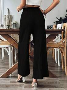 Women's Solid Color Pleated Wide Leg Trousers - màu đen - Xem 2