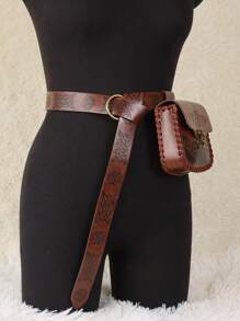 2PCS Medieval Belt And Retro Belt Embossed Coin Purse For Renaissance Viking Faire LARP Cosplay Costumes - A - View 3