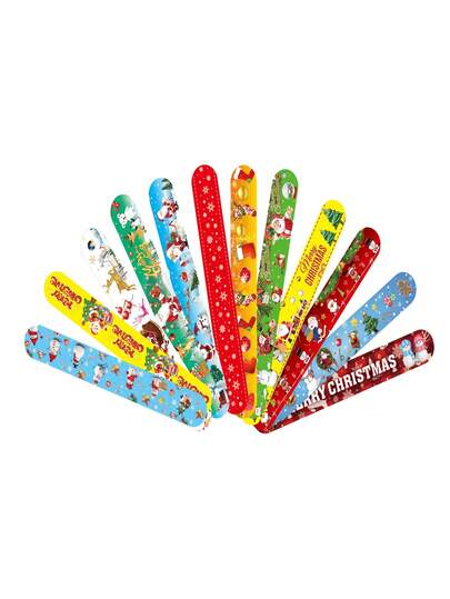 12/20/30PCS Christmas Clap Bracelet Party Gift, PVC Bracelet With Festival Design, Christmas Gift, Interesting Birthday And Christmas Party Decoration, Gift Bag Filler With Festival Pattern