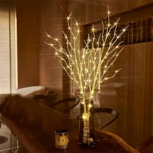 1 pieza Lámpara decorativa con rama de madera de abedul con luces. Rama de árbol artificial, funciona con batería, apta para uso interior y exterior en Navidad, bodas, fiestas y decoración del hogar