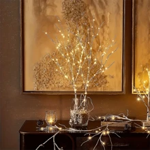 1 pieza Lámpara decorativa con rama de madera de abedul con luces. Rama de árbol artificial, funciona con batería, apta para uso interior y exterior en Navidad, bodas, fiestas y decoración del hogar