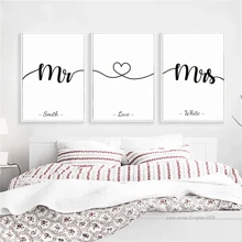 3 件个性化姓名无框帆布海报，定制黑白爱情短语 Mr & Mrs 帆布画海报和印刷品墙壁艺术图片，适用于客厅卧室家居装饰、情人节、情人节装饰 - 彩色 - 查看 6