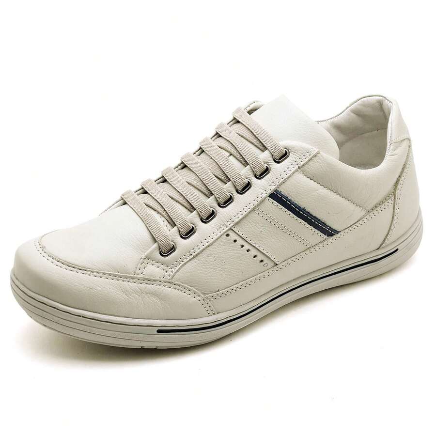 Men's Genuine Leather Sneakers: Comfort And Casual Style - White - View 1