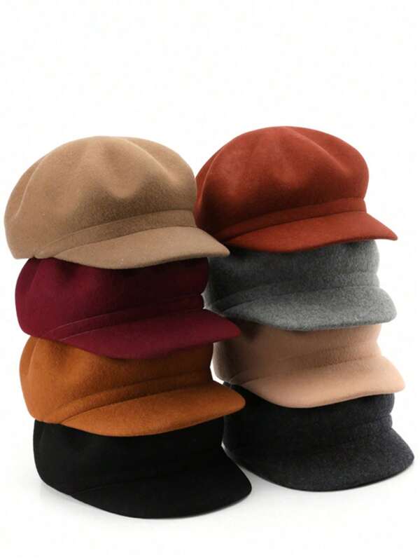 1 szt. Damska jesień zima koreańska vintage czysta wełna ośmiokątny kapelusz zewnętrzny kapelusz chroniący przed słońcem