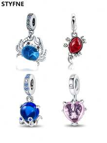 STYFNE 1 chiếc S925 Bạc Sterling Mạ Hình Con Vật Cua, Mặt Dây Chuyền Trang Sức Thanh Lịch Thiết Kế Hình Bạch Tuộc, Phụ Kiện Tự Làm Thủ Công, Quà Tặng Nhỏ Cho Bé Gái - Bạc - Xem 6