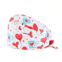 1 pieza Gorro de trabajo con estampado digital floral, animal y de corazón sobre base rosa, apto para médicos, enfermeras, salones de belleza, hospitales veterinarios y trabajadores de limpieza - Antibacteriano, antipolvo