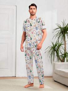 Shendy Vendy Men's Comfortable And Simple Home Loose Pajama Set - 白色 - 查看 2