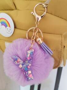 Initial Letter Keychain Pendant Resin Letter Keychain Wallet Backpack Accessory, Purple Fur Ball And Letters, Is The Best Gift For Family And Loved Ones, Letters A-Z Are Available For Selection, Fashionable Items, Alphabet Pendant For Bags - Purple - View 24