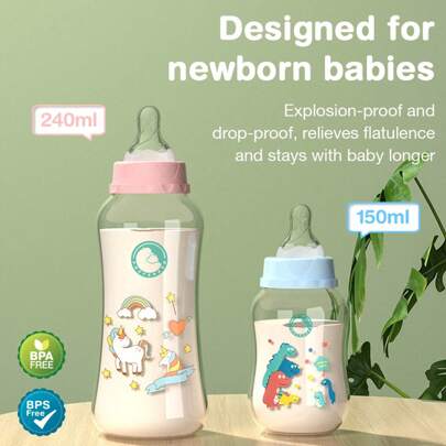 150ml/240ml Durable PP Baby Feeding Bottle Perfect Holiday Gift Shatterproof Easy-Grip