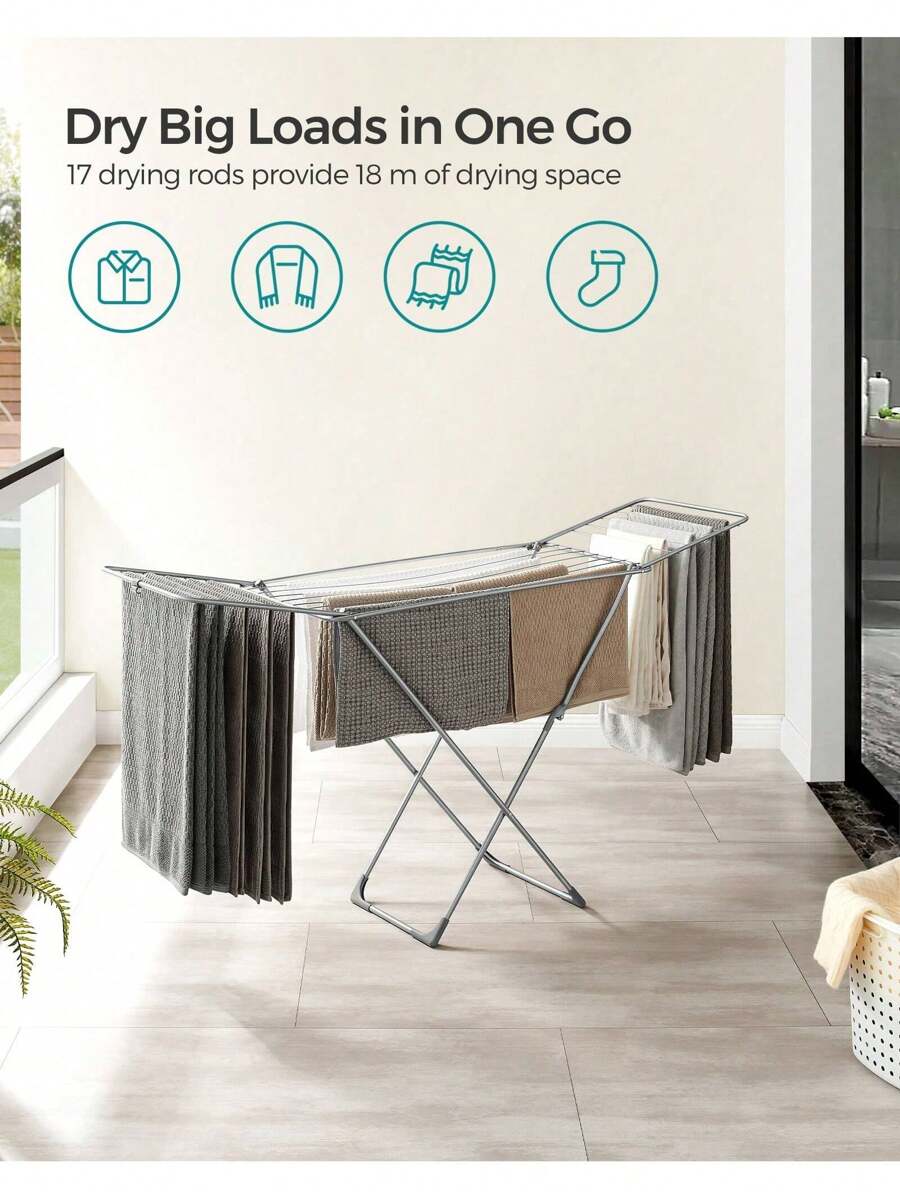 SONGMICS Clothes Airer, Foldable Clothes Drying Rack, Clothes Horse