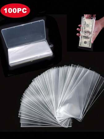100 Clear Plastic Rectangle Flap-Closure Banknote Protection Bags - Transparent Card Sleeves For Collectors - Durable And Protective Packaging