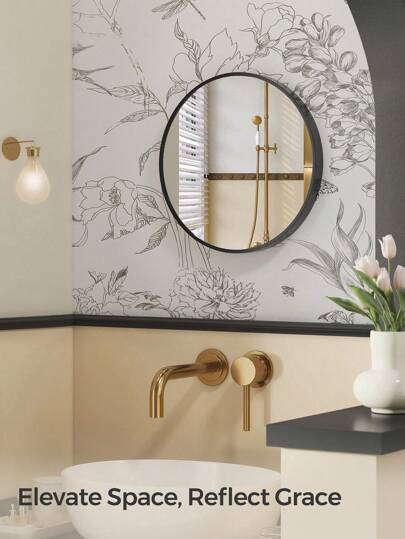  SONGMICS Round Mirror, 50 Cm Bathroom Mirror For Wall, Metal Frame, Easy To Install, Modern Wall Mirror For Bathroom, Living Room, Bedroom, Entryway, Hallway, Ink Black