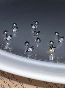 1 Cặp khuyên tai đính đá Cubic Zirconia hình ngôi sao bốn chấu nhỏ thanh lịch màu bạc, thích hợp để xỏ khuyên sụn, quà tặng đeo hàng ngày - bông tai - Xem 2