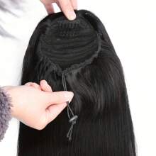 Long Straight Drawstring Ponytail Extensions Brazilian Human Hair Straight Ponytail Extensions Bone Straight Hair Extensions For Women 16-26 Inch - Natural Black - View 7