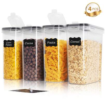 2/4pcs Cereal Container Storage Set, 2.5L/85oz Airtight Dry Food Storage Containers, Plastic Grain Organizer With Labels And Pen