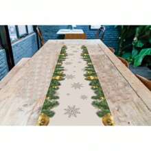Exclusive Printed Table Runner Fabric Table Setting 1.35m X 0.35m - Christmas Wreath - View 3