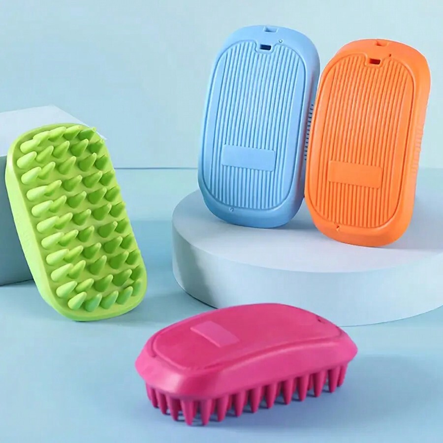 1pc Pet Bath Brush, Soft Rubber Deshedding Brush, Pet Dog Massage Brush