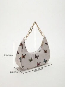 時尚金屬鏈條造型的手拿包，帶有新月和蝴蝶圖案，女士休閒麻質手提袋 - 彩色 - 查看 8