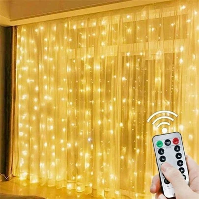 USB Powered LED Curtain Lights - 600/300/200/100 LED Beads, With Remote Control, Suitable For Christmas, Wedding, Party, Home And Garden Decoration