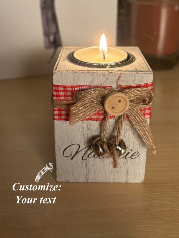 Porta-velas retangular de madeira gravado com nome personalizado, presente de Ação de Graças/Natal, decoração aconchegante para casa, decoração para festa de fim de ano, decoração para mesa, sala de estudo