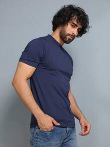 Men's T-Shirt Made Of High Quality Cotton Fabric - Màu xanh lam - Xem 2