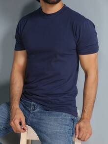 Men's T-Shirt Made Of High Quality Cotton Fabric - Màu xanh lam - Xem 5