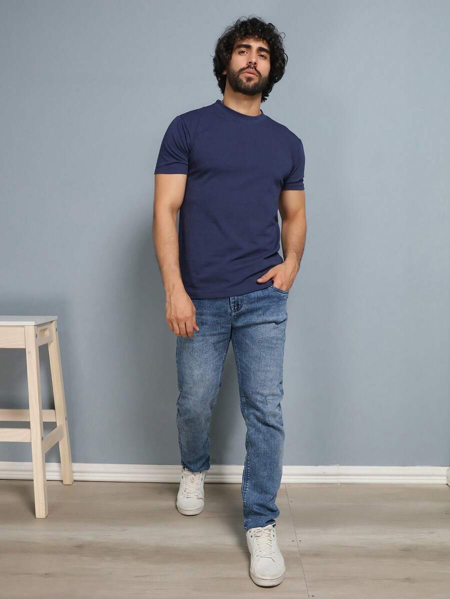 Men's T-Shirt Made Of High Quality Cotton Fabric - Màu xanh lam - Xem 1