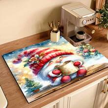 1 件装圣诞老人雪花洗衣机排水垫，防滑硅胶背衬，快干耐用，可放入微波炉，家庭厨房浴室装饰，矩形 - 彩色 - 查看 14