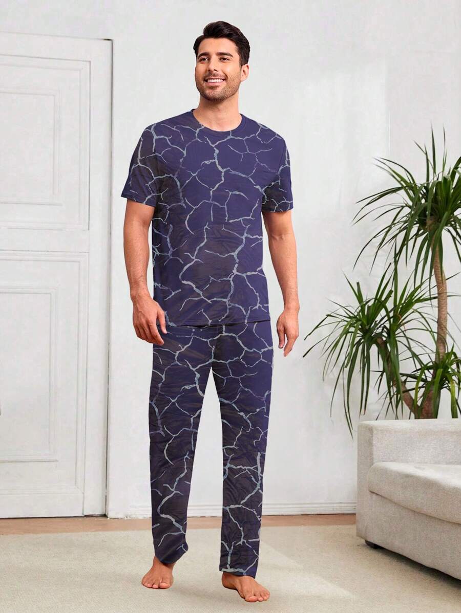 Shendy Vendy Men's Comfortable And Simple Home Loose Pajama Set - 藏蓝色 - 查看 1