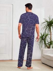 Shendy Vendy Men's Comfortable And Simple Home Loose Pajama Set - 藏蓝色 - 查看 3