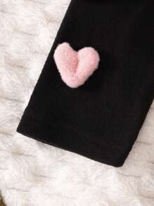 2pcs Baby Girls Colorful Heart Pattern Fleece Sweatshirt And Warm Heart Design Leggings Set, Suitable For Both Home And Outdoor - Multicolor - View 5