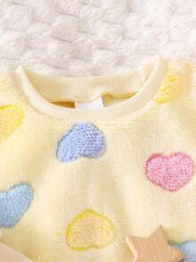 2pcs Baby Girls Colorful Heart Pattern Fleece Sweatshirt And Warm Heart Design Leggings Set, Suitable For Both Home And Outdoor - Multicolor - View 3